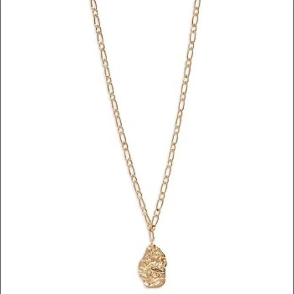 AQUA Hammered Nugget & Chain Link Pendant Necklace Gold Tone 21"-24" NWT
